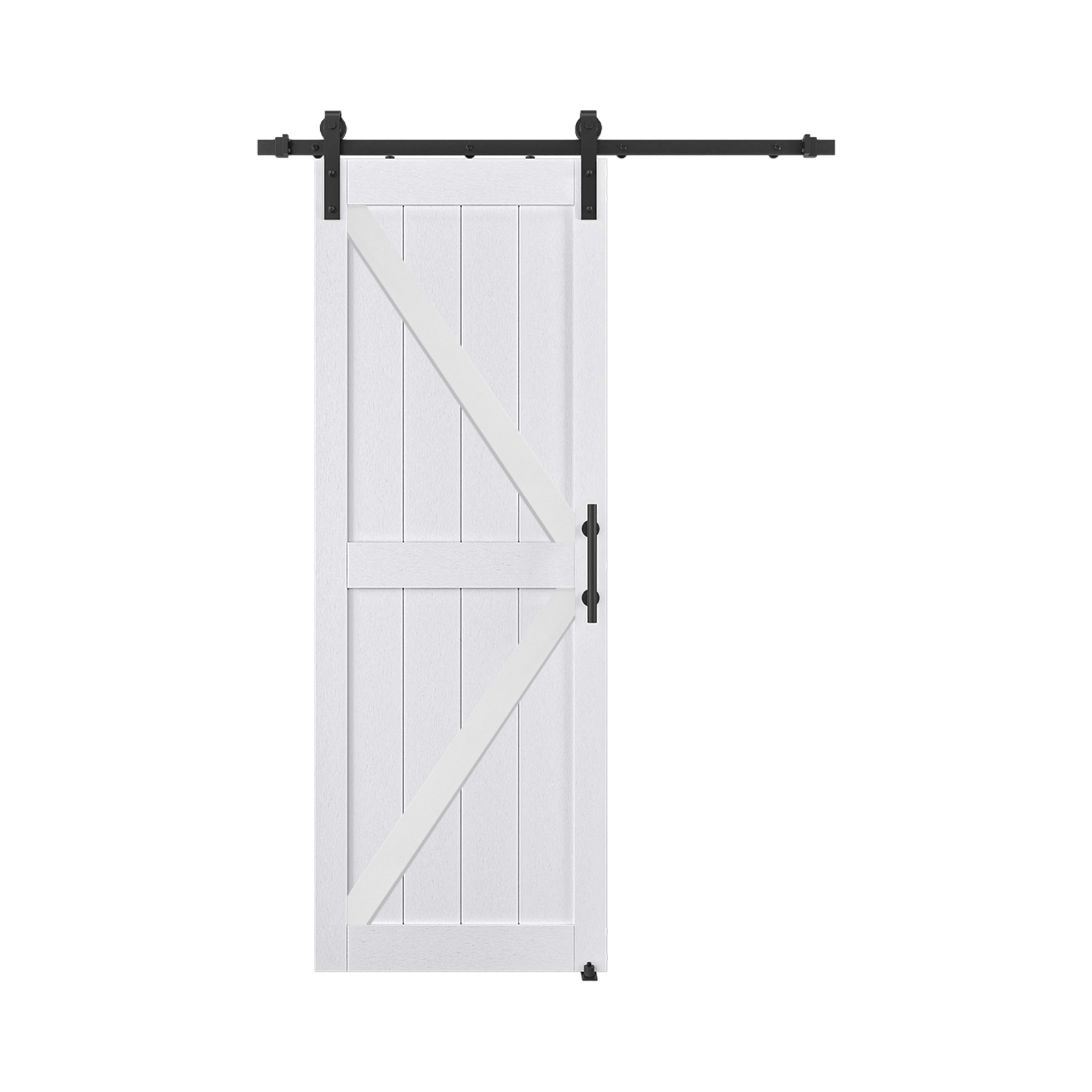 White Solid Wood PVC Barn Door with Double-Sided Handle, Ground Guide