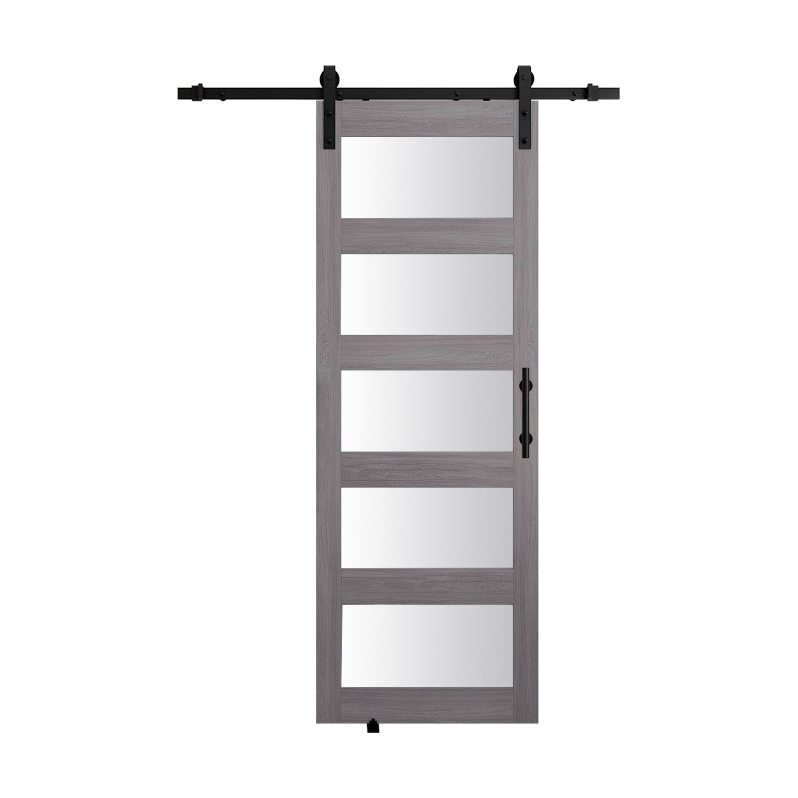 Solid Wood Barn Door with 5 Frosted Glass Panels - Easy-Clean PVC Surface, Quiet Gliding Track & Dual-Sided Handle